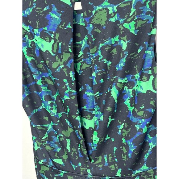 H&M Green Blue Print Sheath Midi Dress XS (2) Sleeveless - Picture 6 of 15